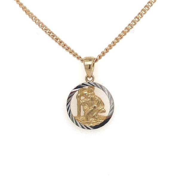 Two-Tone Diamond Cut St Christopher Pendant