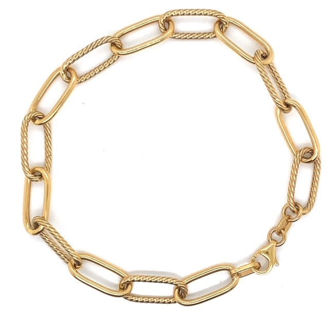 Yellow Gold Textured Oval Paper Link Bracelet - 19cm