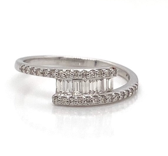 White Gold and Baguette Diamond Crossover Ring