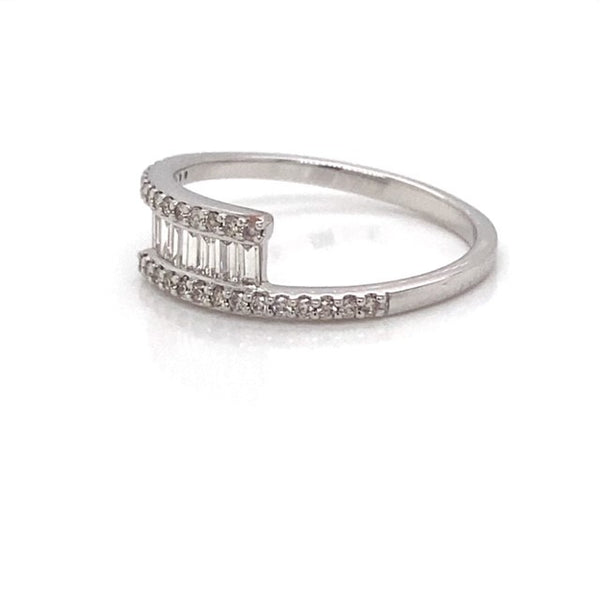 White Gold and Baguette Diamond Crossover Ring