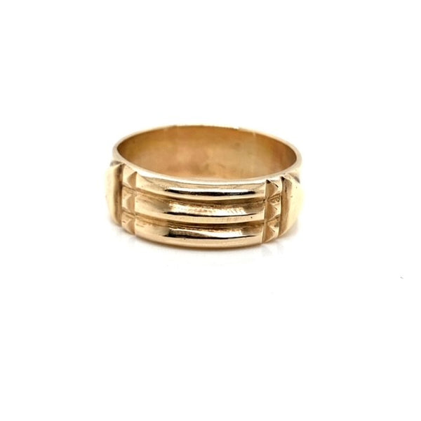 Wide Patterned Yellow Gold Men's Ring - Estate