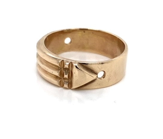 Wide Patterned Yellow Gold Men's Ring - Estate