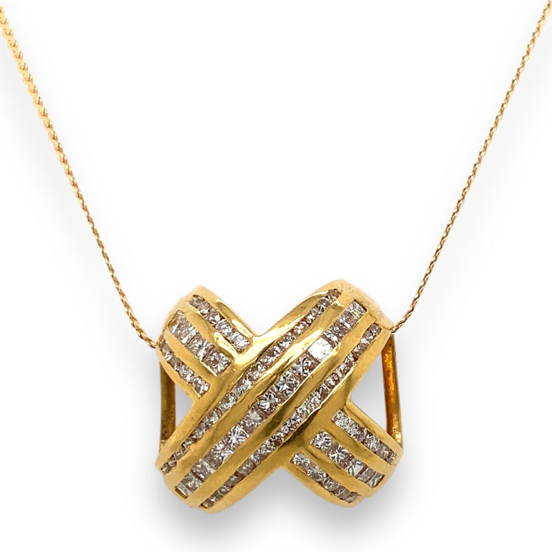 Yellow Gold 18 Carat X Slider Pendant with Round Brilliant Diamonds - Estate