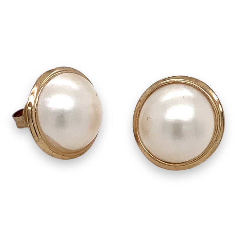 Mabe Pearl Flat Studs with Gold Trimming