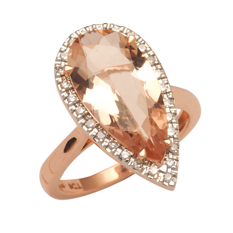 Morganite and Diamond Pear Shaped Ring