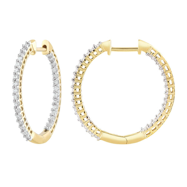 9ct Yellow Gold 0.50ct Diamond Inside Out Hoop Earrings