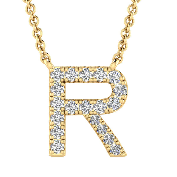 9ct Yellow Gold Diamond Initial 'R' Necklace