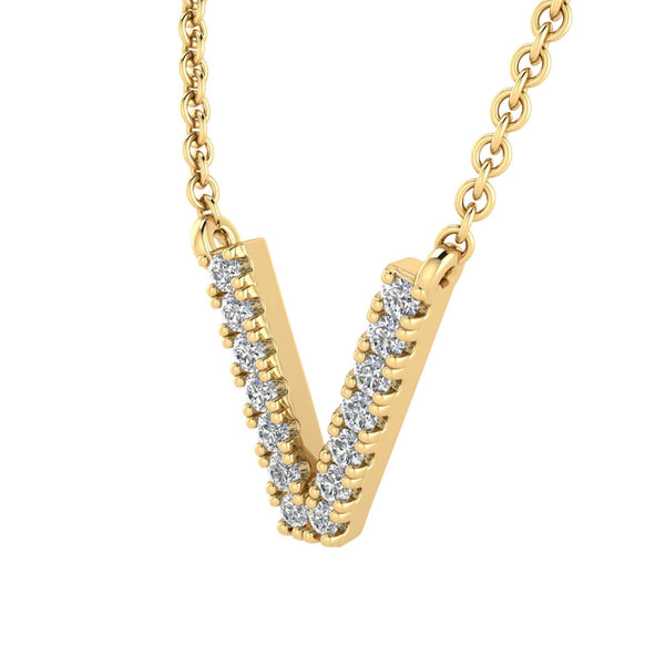 9ct Yellow Gold Diamond Initial 'V' Necklace
