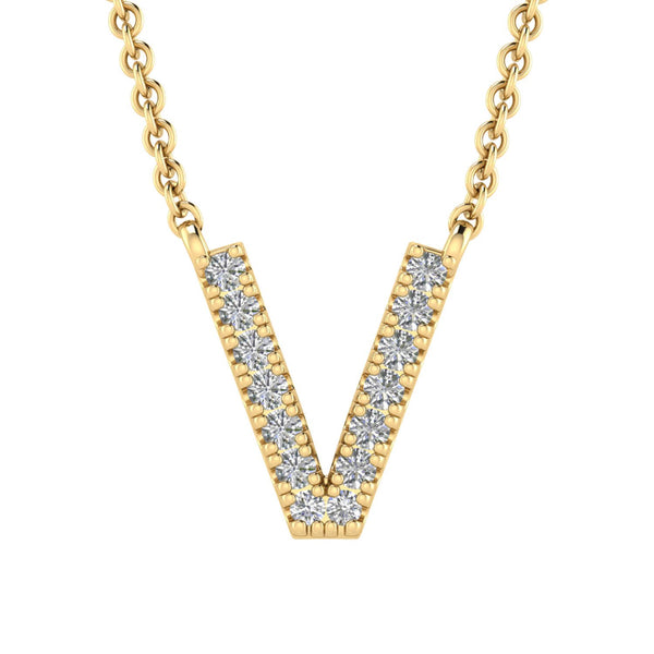 9ct Yellow Gold Diamond Initial 'V' Necklace